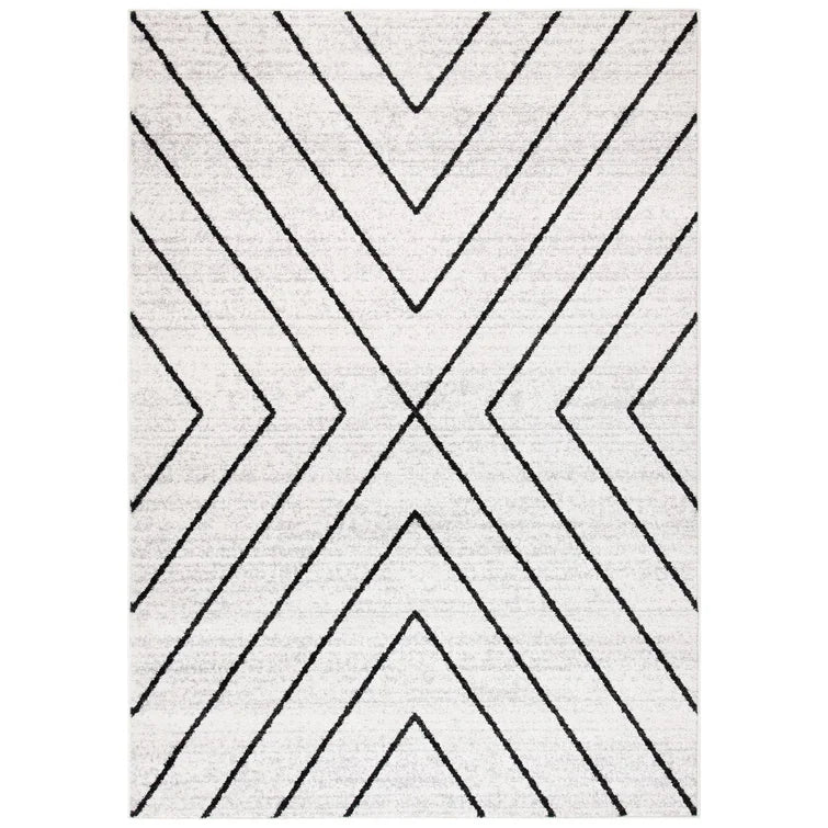 Garica Geometric Area Rug in Ivory / Grey, Rectangle 9' x 12'