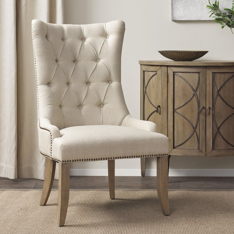 Garnica Tufted Upholstered Wingback Arm Chair in Cream 3774RR