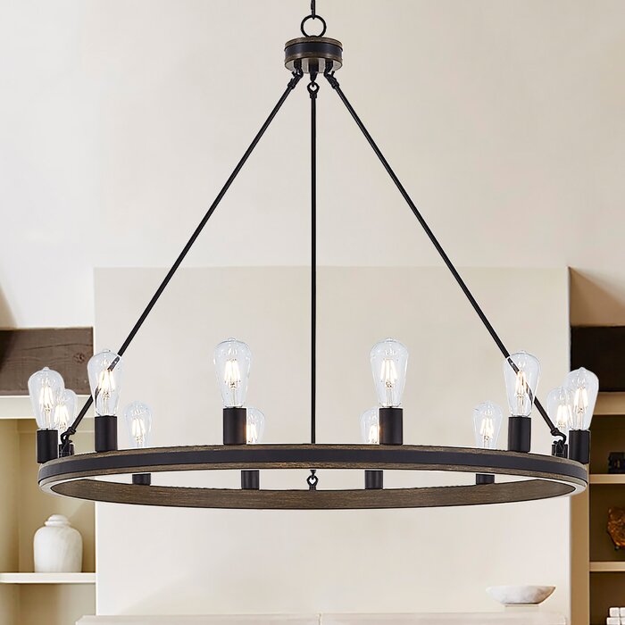 Gator 12 - Light Dimmable Wagon Wheel Chandelier