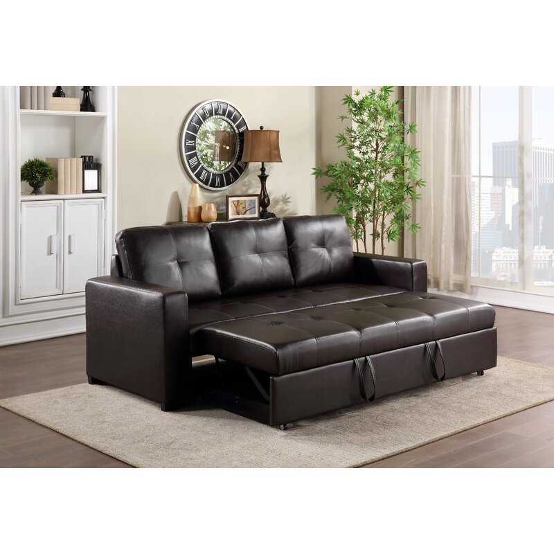 Genece 85'' Faux Leather Square Arm Sofa Bed MRM3369