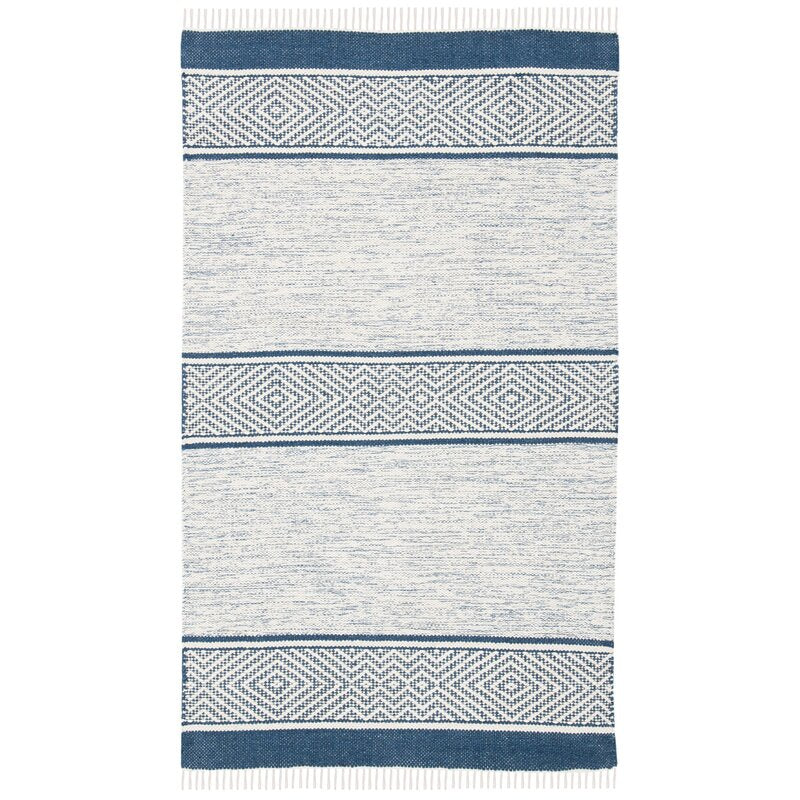 Geometric Handmade Flatweave Cotton Ivory/Navy Area Rug, 2'3