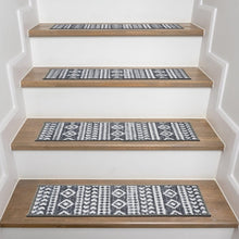Load image into Gallery viewer, 26&#39;&#39; L X 8.6&#39;&#39; W Geometric Non-Slip Gray/Ivory Stair Tread (Set of 13)
