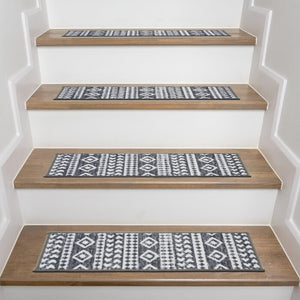 26'' L X 8.6'' W Geometric Non-Slip Gray/Ivory Stair Tread (Set of 13)