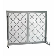 Load image into Gallery viewer, 31&#39; H x 38&quot; W x 4&quot; D Pewter Geometric Single Panel Steel Fireplace Screen
