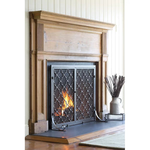 31' H x 38" W x 4" D Pewter Geometric Single Panel Steel Fireplace Screen