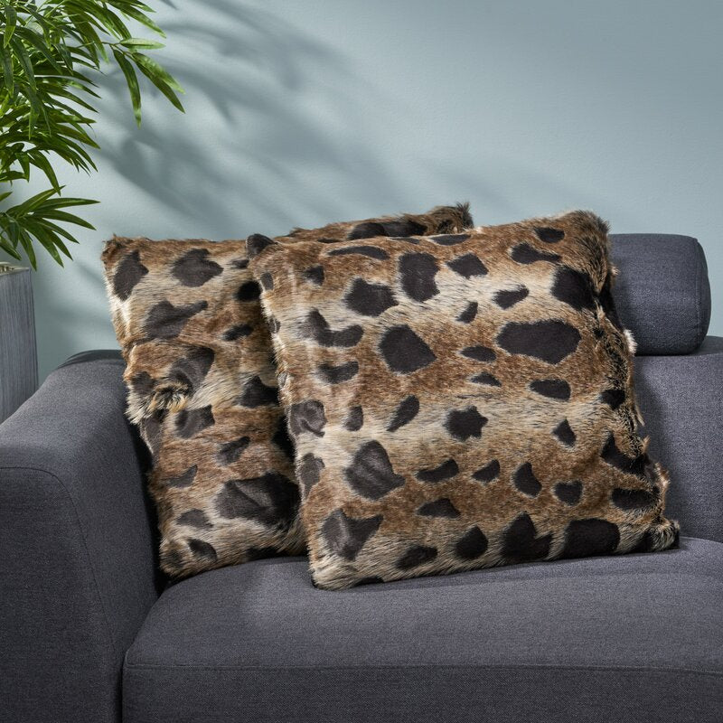 Brown/Black Geraldton Faux Fur Throw Pillow (Set of 2) SB2101