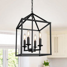 Load image into Gallery viewer, Gerladina Black Farmhouse Chandelier Lantern Pendant Light Industrial Kitchen Light Fixture For Foyer Dining Room Kitchen Island Bedroom (4-light)
