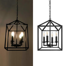 Load image into Gallery viewer, Gerladina Black Farmhouse Chandelier Lantern Pendant Light Industrial Kitchen Light Fixture For Foyer Dining Room Kitchen Island Bedroom (4-light)
