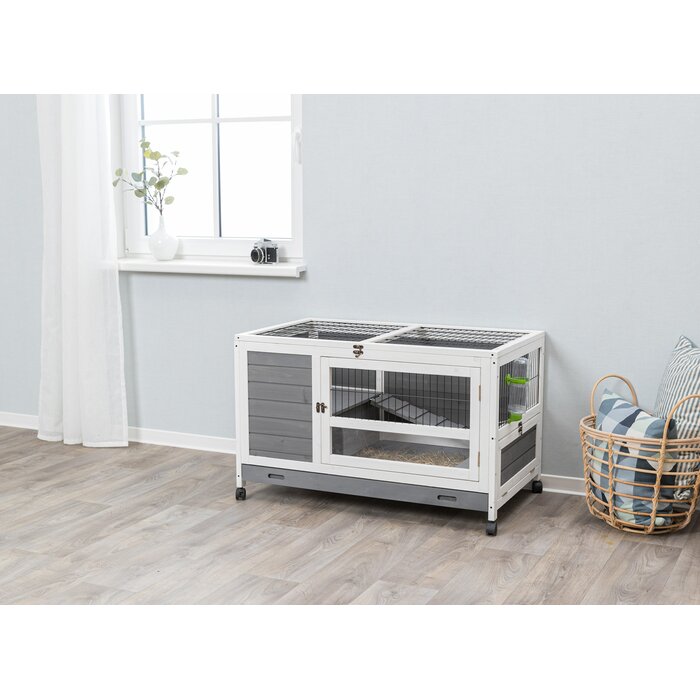 Gipson Rabbit Hutch with Ramp in Gray Solid Wood with White Trim #9815