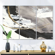 Load image into Gallery viewer, 32&quot; H x 48&quot; W x 1&quot; D Glam Painted Arcs II - 3 Piece Wrapped Canvas Painting
