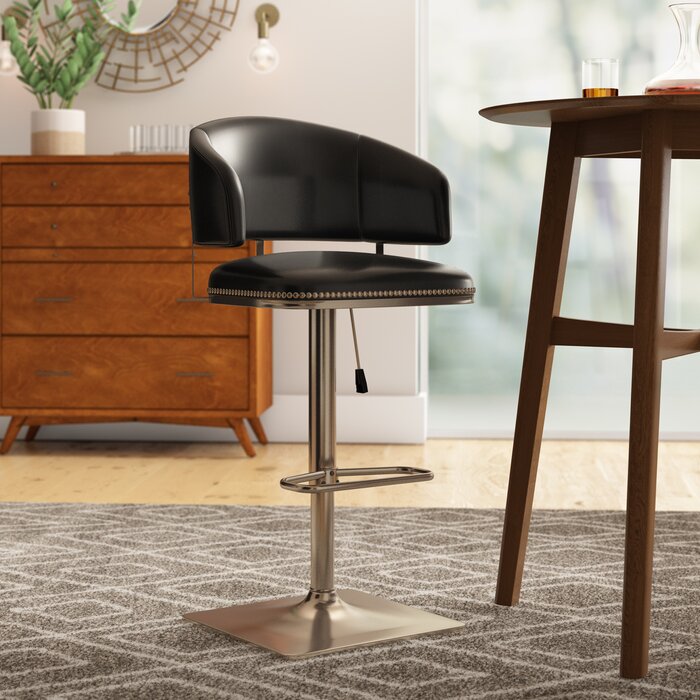 Glick Pelfrey Adjustable Height Swivel Bar Stool, Color: Black, #6409