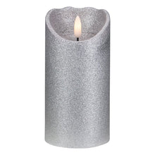Load image into Gallery viewer, 6&quot; H x 3&quot; W x 3&quot; D Silver Glitter Decor Unscented Flameless Candle GL199
