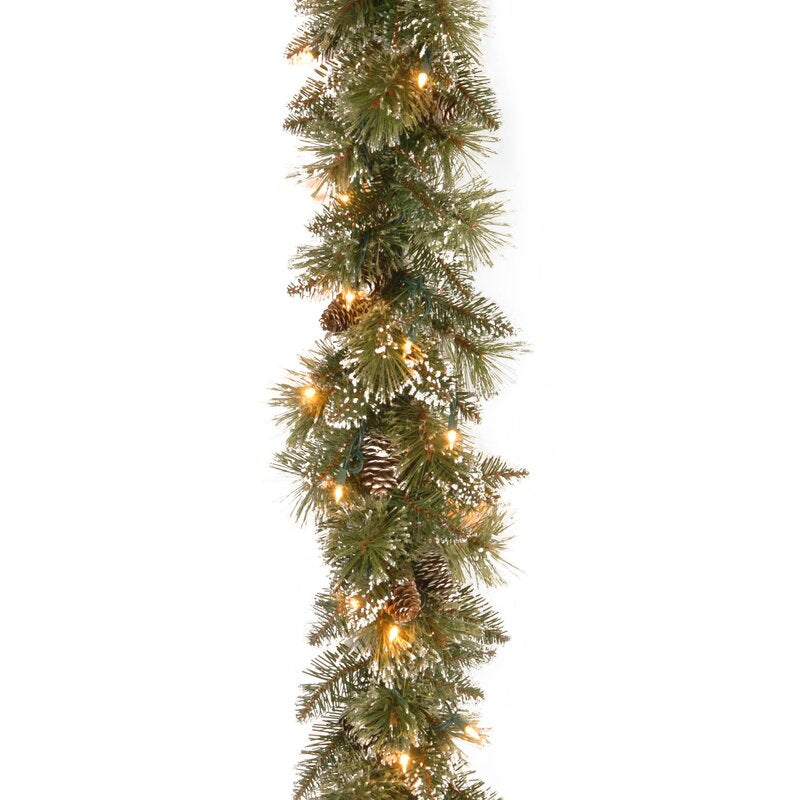 Glittery Bristle Artificial 6' Pre-Lit Garland with 50 Warm Clear/White Lights