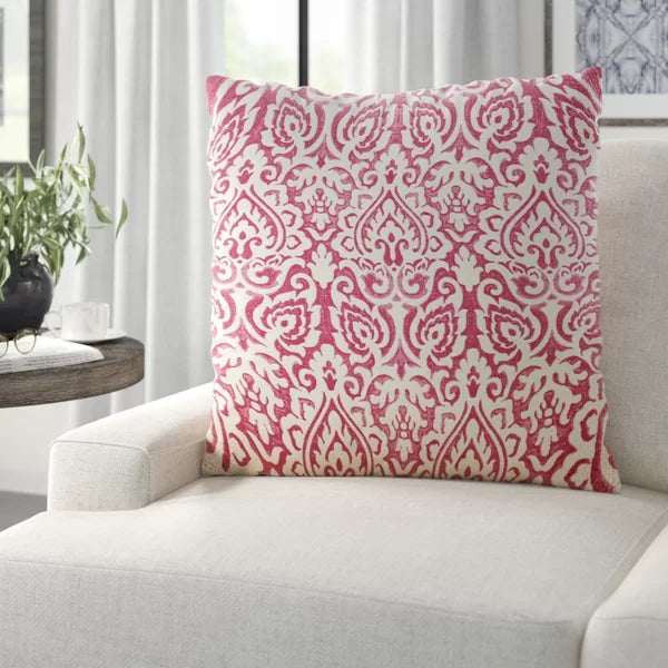 Pink Godines Cotton Damask Throw Pillow