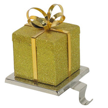 Load image into Gallery viewer, Gold Glittered Gift Box Shaped Christmas Stocking Holder AP425
