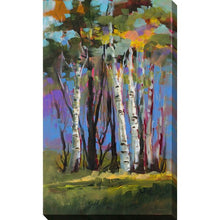 Load image into Gallery viewer, 40&quot; H x 24&quot; W x 1.5&quot; D Green/Blue/Brown &#39;Golden Birch Trees&#39; Watercolor Painting Print 1616AH
