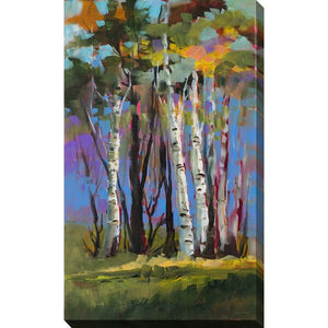 40" H x 24" W x 1.5" D Green/Blue/Brown 'Golden Birch Trees' Watercolor Painting Print 1616AH