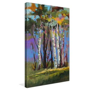 40" H x 24" W x 1.5" D Green/Blue/Brown 'Golden Birch Trees' Watercolor Painting Print 1616AH