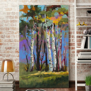 40" H x 24" W x 1.5" D Green/Blue/Brown 'Golden Birch Trees' Watercolor Painting Print 1616AH