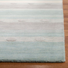 Load image into Gallery viewer, Gosselin Striped Handmade Flatweave Wool Area Rug in Aqua/Gray, Square 5&#39;
