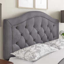 Load image into Gallery viewer, King/Cal King Stormy Grey Velvet Gossman Upholstered Panel Headboard MRM1150
