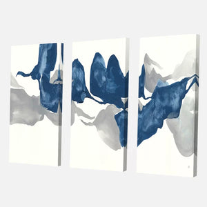 28" H x 36" W x 1" D Gouache Sapphire On Gray - 3 Piece Wrapped Canvas Painting