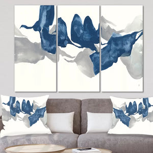 28" H x 36" W x 1" D Gouache Sapphire On Gray - 3 Piece Wrapped Canvas Painting