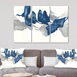 28" H x 36" W x 1" D Gouache Sapphire On Gray - 3 Piece Wrapped Canvas Painting
