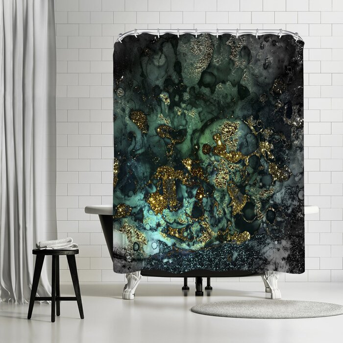 Black/Green Grab My Art Luxury Dark Malachite Gold Gem Agate And Marble Texture Single Shower Curtain 8024