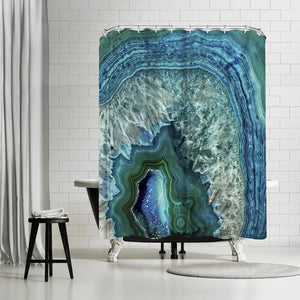 Grab My Art Teal Luxury Gem Stone Agate Marble Single Shower Curtain