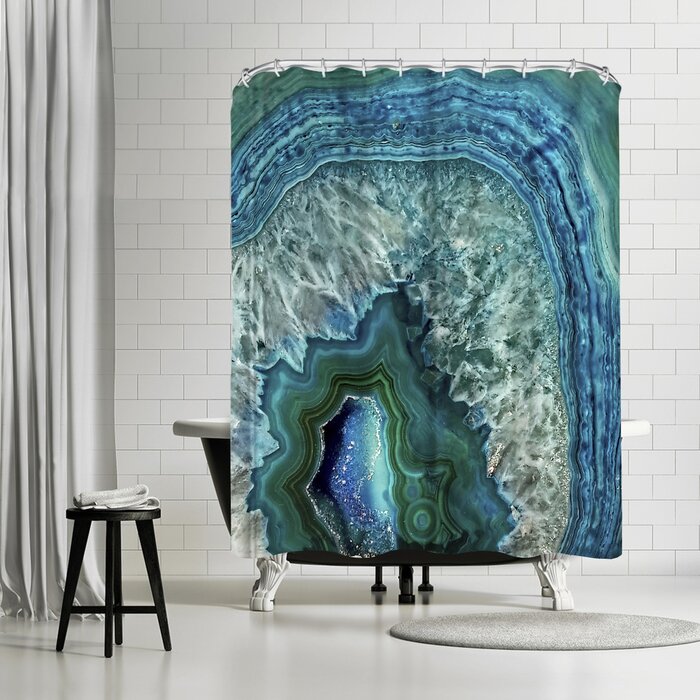 Grab My Art Teal Luxury Gem Stone Agate Marble Single Shower Curtain