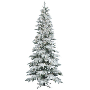 Flocked Utica 6.5' White/Green Fir Trees Artificial Christmas Tree with 270 LED with Stand MR85