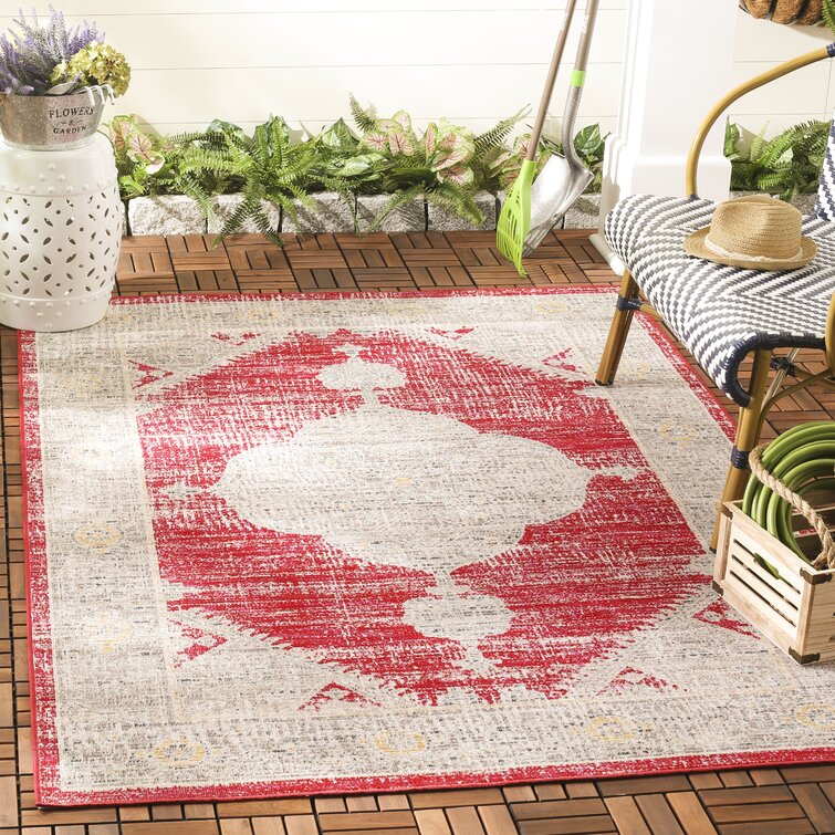 Griffeth Southwestern Wool Indoor / Outdoor Area Rug in Rose/Gray, Rectangle 9' x 12'