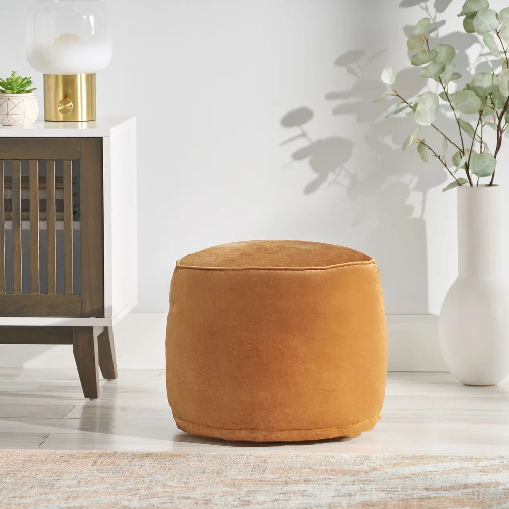 Gwinnett Modern Velveteen Cylinder Pouf by Christopher Knight Home - Apricot