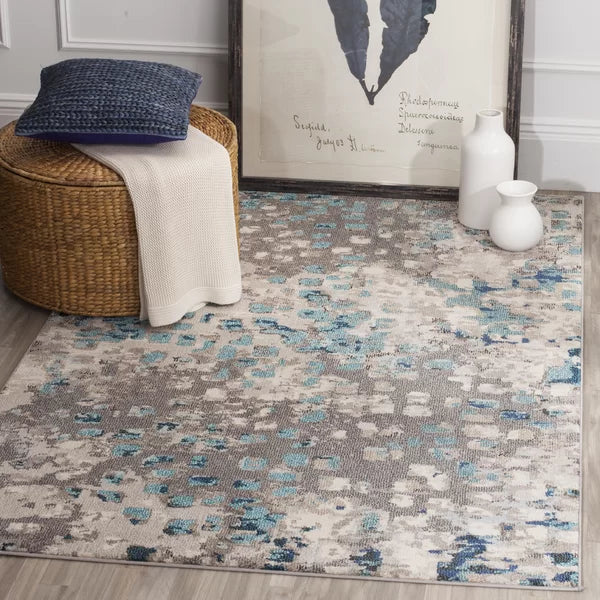 Hackman Abstract Area Rug in Grey / Light Blue 4' x 5'7