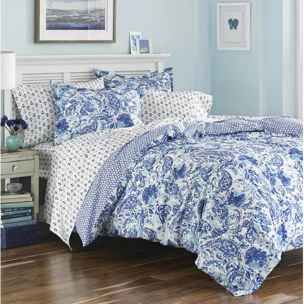 Hadassah Blue 100% Cotton 150 TC Reversible Duvet Cover Set king - 3pc duvet set