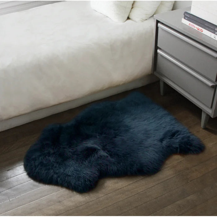 Haghni Handmade Sheepskin Navy Rug, 2