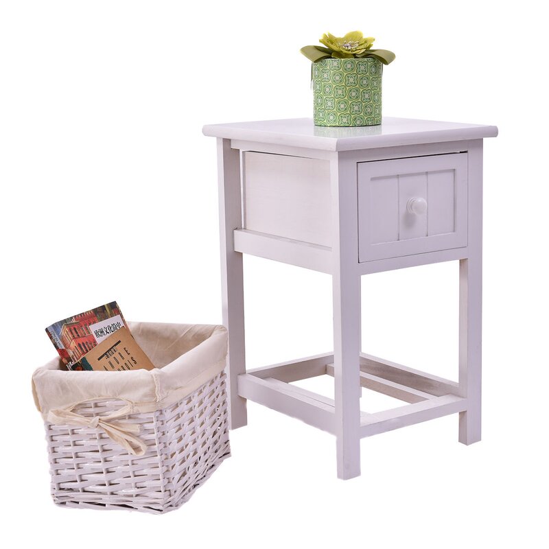 White Halladay 1 - Drawer Solid Wood Nightstand MRM3356