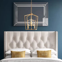 Load image into Gallery viewer, 19.5&quot; H x 12&quot; W x 12&quot; D Golden Iron Halladay 4 - Light Lantern Geometric Chandelier

