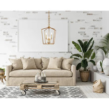 Load image into Gallery viewer, 19.5&quot; H x 12&quot; W x 12&quot; D Golden Iron Halladay 4 - Light Lantern Geometric Chandelier
