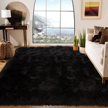 Load image into Gallery viewer, Handmade Faux Sheepskin Black Rug, Rectangle 9’ x 12’
