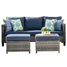 Load image into Gallery viewer, Wicker Loveseat and ottomans
