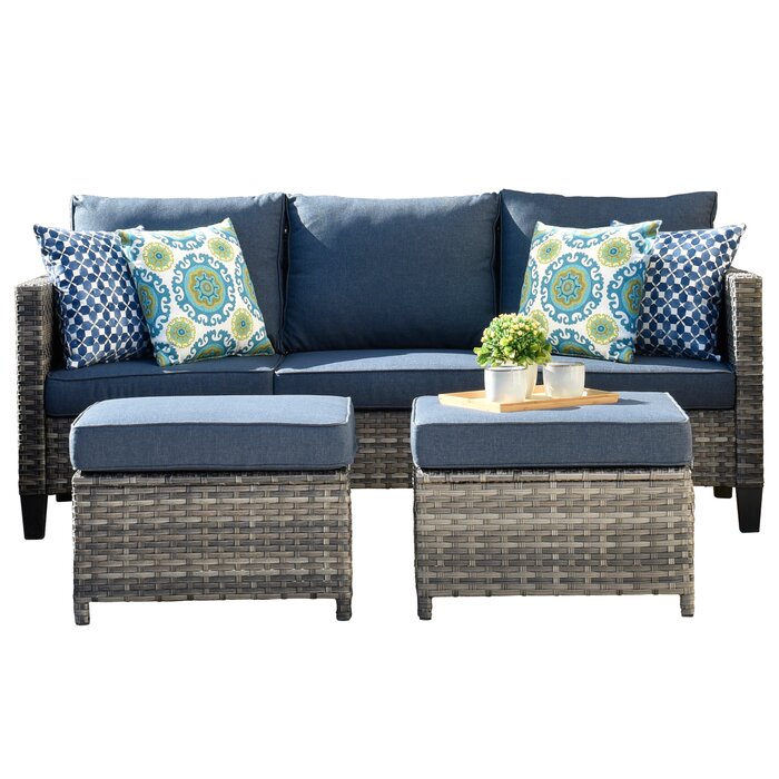 Wicker Loveseat and ottomans