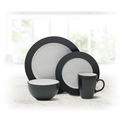 Harmony Everyday 16 Piece Dinnerware Set, Service for 4 White and Charcoal Grey 136CDR