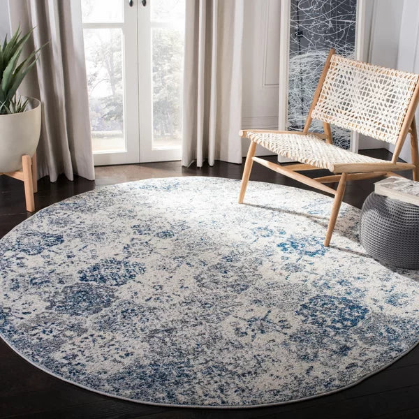 Harty Power Loom Performance White / Royal Blue Rug 3' round
