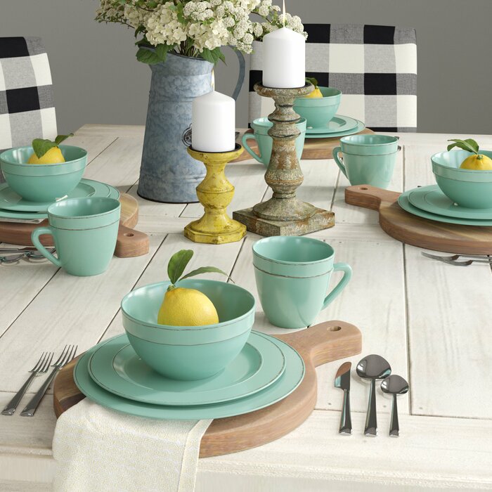 Harwood 16 Piece Dinnerware Set, Service for 4 Sea Foam #1089HW