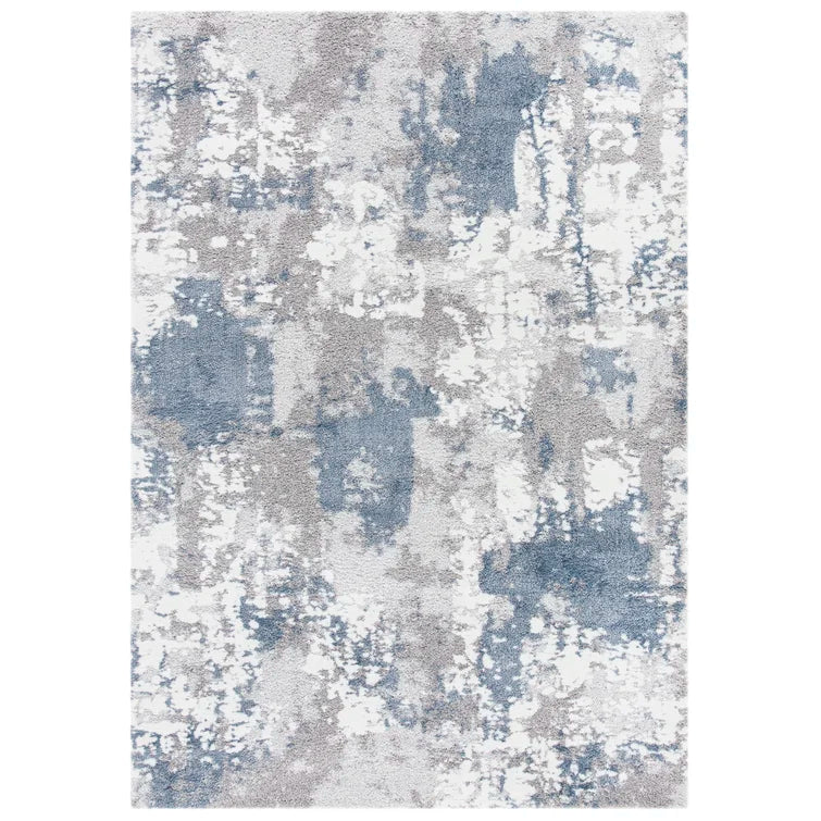 Hassen Abstract Area Rug in Grey / Blue, Rectangle 8' x 10'