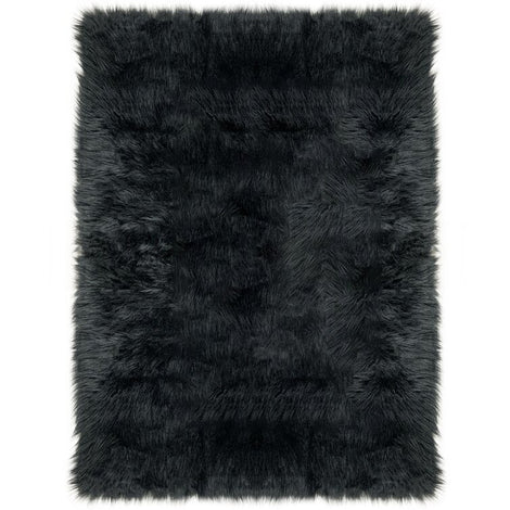 Rectangle 3' x 5' Hassiem Handmade Shag Gray Area Rug Black