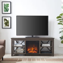 Load image into Gallery viewer, Alder Brown Hazelip TV Stand for TVs up to 65&quot; with Fireplace Included

