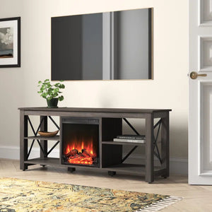 Alder Brown Hazelip TV Stand for TVs up to 65" with Fireplace Included